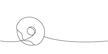 Donut bir çizgi sürekli çizim. Pastanede tatlı hamur işi. Vektör doğrusal çizim. Beyaz arkaplanda izole