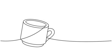 Espresso kahve fincanı. Sürekli çizim halinde. Kafe menüsü ve kahve dükkanı için el yapımı öğeler. Vektör doğrusal çizim. Beyaz arkaplanda izole