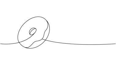 Donut 'ı sürekli çizimlerden çıkarın. Pastanede tatlı hamur işi. Vektör doğrusal çizim. Beyaz arkaplanda izole