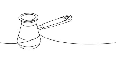 Geleneksel kahve demliği. Bir çizgi sürekli çizim. Kafe menüsü ve kahve dükkanı için el yapımı öğeler. Vektör doğrusal çizim. Beyaz arkaplanda izole