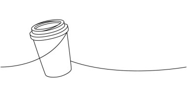 Kahve fincanı sürekli bir çizgi çiziyor. Kafe menüsü ve kahve dükkanı için el yapımı öğeler. Vektör doğrusal çizim. Beyaz arkaplanda izole