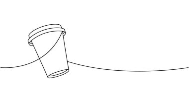 Kahve fincanı sürekli bir çizgi çiziyor. Kafe menüsü ve kahve dükkanı için el yapımı öğeler. Vektör doğrusal çizim. Beyaz arkaplanda izole