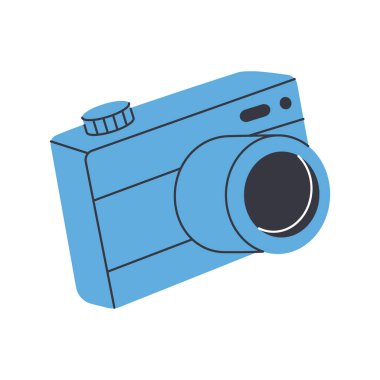 Objektifli fotoğraf makinesi. Profesyonel fotoğraf ekipmanları. Vektör çizimi. Beyaz arkaplanda izole