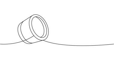 Kamera objektifi bir çizgi aralıksız çiziyor. Profesyonel fotoğraf ekipmanları. Vektör doğrusal çizim. Beyaz arkaplanda izole