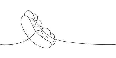 Sosisli sandviç bir çizgi aralıksız çiziyor. Amerikan sokak fast food 'u. Vektör doğrusal çizim. Beyaz arkaplanda izole