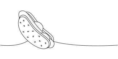 Sosisli sandviç bir çizgi sürekli çizim. Atıştırmalık bir şeyler. Vektör doğrusal çizim. Beyaz arkaplanda izole