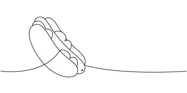 Sosisli sandviç bir çizgi aralıksız çiziyor. Lezzetli fast food. Vektör doğrusal çizim. Beyaz arkaplanda izole