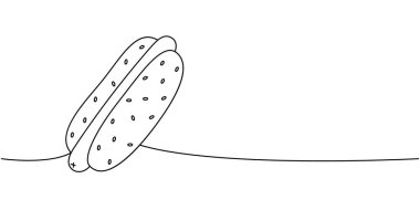 Sosisli sandviç bir çizgi aralıksız çiziyor. Amerikan sokak fast food 'u. Vektör doğrusal çizim. Beyaz arkaplanda izole