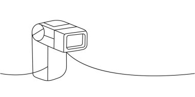 Kamera harici flaş bir çizgi sürekli çizim. Profesyonel fotoğraf ekipmanları. Vektör doğrusal çizim. Beyaz arkaplanda izole