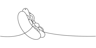 Sosisli sandviç bir çizgi aralıksız çiziyor. Atıştırmalık bir şeyler. Vektör doğrusal çizim. Beyaz arkaplanda izole