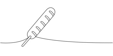 Mısırlı sosis. Sürekli çizim halinde. Amerikan sokak fast food 'u. Vektör doğrusal çizim. Beyaz arkaplanda izole