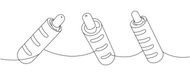 Fransız sosislisi sürekli bir çizgi çiziyor. Amerikan sokak fast food 'u. Vektör doğrusal çizim. Beyaz arkaplanda izole