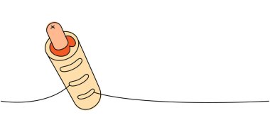 Fransız sosislisi. Bir çizgi. Renkli, sürekli çizim. Lezzetli fast food. Vektör doğrusal çizim. Beyaz arkaplanda izole