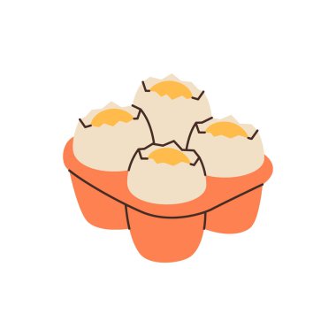 Karton pakette organik tavuk yumurtası. Organik çiftlik tavuk yumurtaları. Vektör çizimi. Beyaz arkaplanda izole