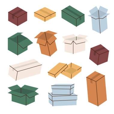 Kutuları aç ve kapat. Hediye kutuları. Vektör çizimi. Beyaz arkaplanda izole