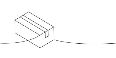 Paketleme kutusu bir satır aralıksız çizim. Hediye kutusu. Vektör çizimi. Beyaz arkaplanda izole