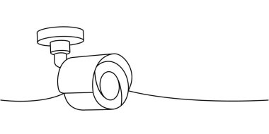 Sürekli çizim yapan bir video casus kamerası. Güvenlik gözetleme sistemi. Vektör çizimi. Beyaz arkaplanda izole