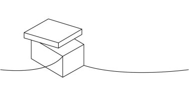Birinci kare kutu. Devamlı çizim. Karton teslimat kutusu. Vektör çizimi. Beyaz arkaplanda izole