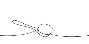 Bir kaşıkta yumurta bir çizgi aralıksız çizim. Organik tarım ürünü. Vektör çizimi. Beyaz arkaplanda izole