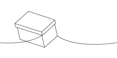 Şimdiki kutu bir satır aralıksız çizim. Karton kutu. Vektör çizimi. Beyaz arkaplanda izole