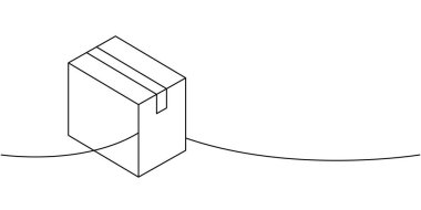 Karton kutu bir satır sürekli çizim. Kare kutu. Vektör çizimi. Beyaz arkaplanda izole