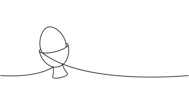 Yumurta sürekli bir çizgi halinde duruyor. Organik tarım ürünü. Vektör çizimi. Beyaz arkaplanda izole