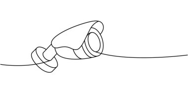 Video kamera bir satır aralıksız çizim. Güvenlik gözetleme sistemi. Vektör çizimi. Beyaz arkaplanda izole