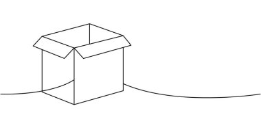 Karton kutu bir satır aralıksız çizim. Karton teslimat kutusu. Vektör çizimi. Beyaz arkaplanda izole