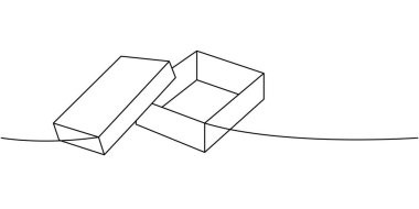 Paket karton kutu bir satır aralıksız çizim. Karton teslimat kutusu. Vektör çizimi. Beyaz arkaplanda izole.