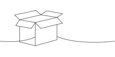 Birinci kutuyu aralıksız aç. Karton teslimat kutusu. Vektör çizimi. Beyaz arkaplanda izole