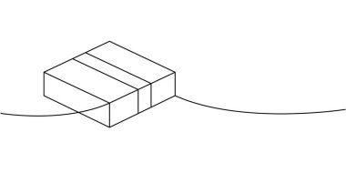 Paketleme kutusu bir satır aralıksız çizim. Depo kutusu. Vektör çizimi. Beyaz arkaplanda izole