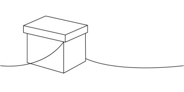 Teslimat kutusu bir satır aralıksız çizim. Paket kutusu. Vektör çizimi. Beyaz arkaplanda izole