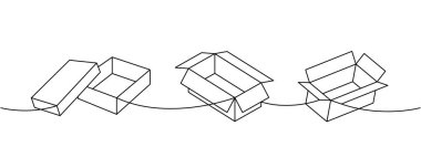 Paketleme kutuları bir satır aralıksız çizim. Paket karton kutular. Vektör çizimi. Beyaz arkaplanda izole