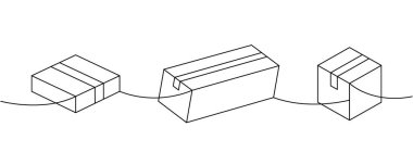 Hediye kutuları bir satır aralıksız çizim. Paket karton kutular. Vektör çizimi. Beyaz arkaplanda izole