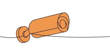 Mobese kamerası. Bir çizgi. Renkli sürekli çizim. Güvenlik kamerası. Vektör çizimi. Beyaz arkaplanda izole