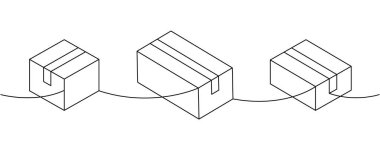 Paket karton kutular bir satır aralıksız çizim. Karton teslimat kutuları. Vektör çizimi. Beyaz arkaplanda izole