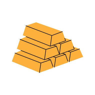 Bir yığın altın. Para yatırımı ve ticaret. Vektör çizimi. Beyaz arkaplanda izole.