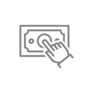 Para akışı simgesine parmak tıkla. Çevrimiçi alışveriş ve perakende ticaret sembolü. Vektör çizimi. Beyaz arkaplanda izole