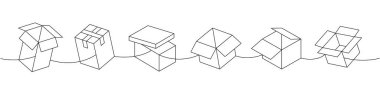 Packaging boxes one line continuous drawing. Gift boxes. Vector illustration. Isolated on white background.