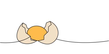 Broken egg one line colored continuous drawing. Organic farm product. Vector illustration. Isolated on white background