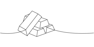 Gold bars one line continuous drawing. Money investment and online payment service. Vector illustration. Isolated on white background