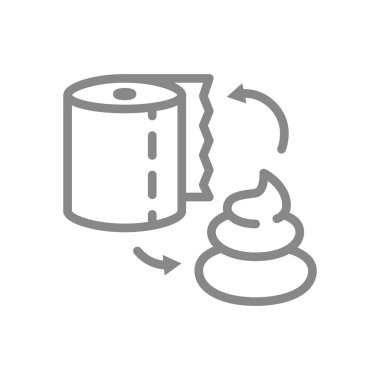 Poop with toilet paper line icon. Pile of shit symbol. Vector illustration. Isolated on white background