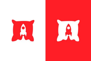 Roket logolu yastık. Eşsiz yumuşacık yastık logoti tasarım şablonu. Beyaz arkaplanda izole