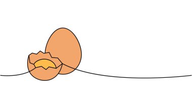 Organik tavuk yumurtaları bir çizgi renkli sürekli çizim. Organik tarım ürünü. Vektör çizimi. Beyaz arkaplanda izole
