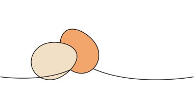 Çiğ yumurtalar tek çizgi halinde renkli, sürekli çizim halinde. Organik tarım ürünü. Vektör çizimi. Beyaz arkaplanda izole