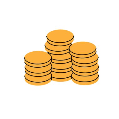 Üç yığın altın sikke. Para yatırımı ve ticaret. Vektör çizimi. Beyaz arkaplanda izole.