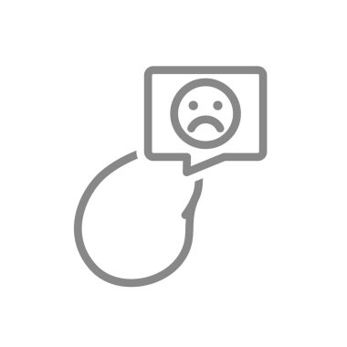 Konuşma baloncuğu çizgisi ikonunda üzgün bir suratı olan safra kesesi. İç organ sembolü hastalıkları. Vektör çizimi. Beyaz arkaplanda izole