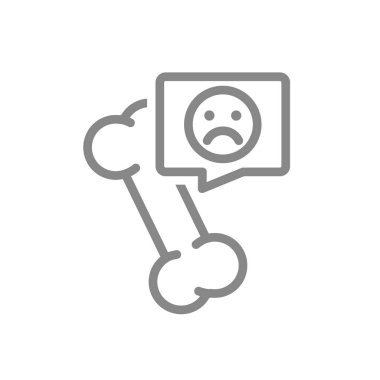 Konuşma baloncuğu çizgisi ikonunda üzgün yüzlü insan kemiği. İç organ sembolü hastalıkları. Vektör çizimi. Beyaz arkaplanda izole.