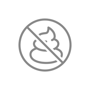 Forbidden sign with poop line icon. No toilet, pile of shit symbol. Vector illustration. Isolated on white background