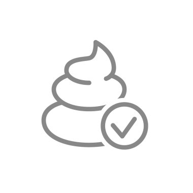 Poop with tick checkmark line icon. Toilet location, pile of shit symbol. Vector illustration. Isolated on white background